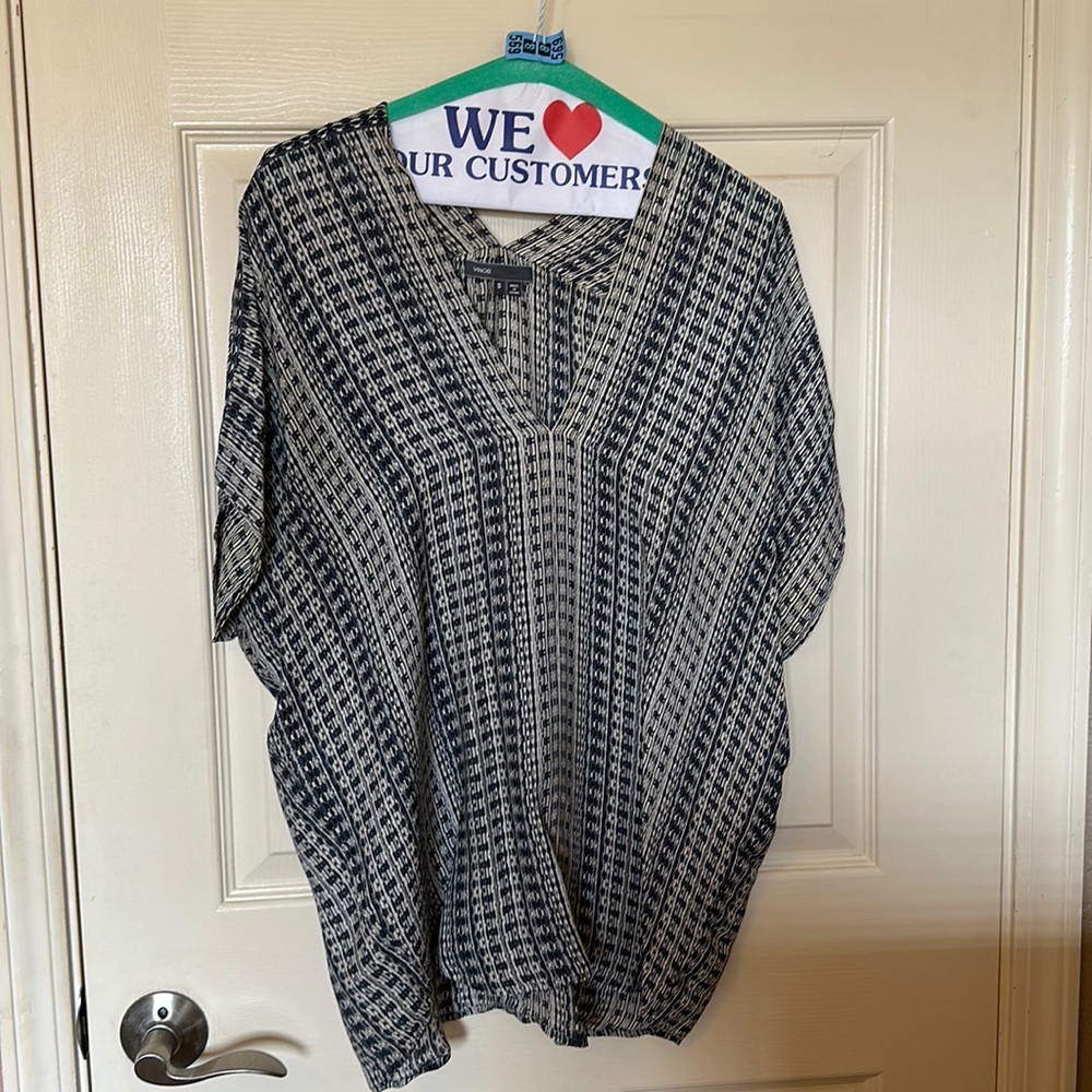 Vince S 100% silk blouse blue & beige